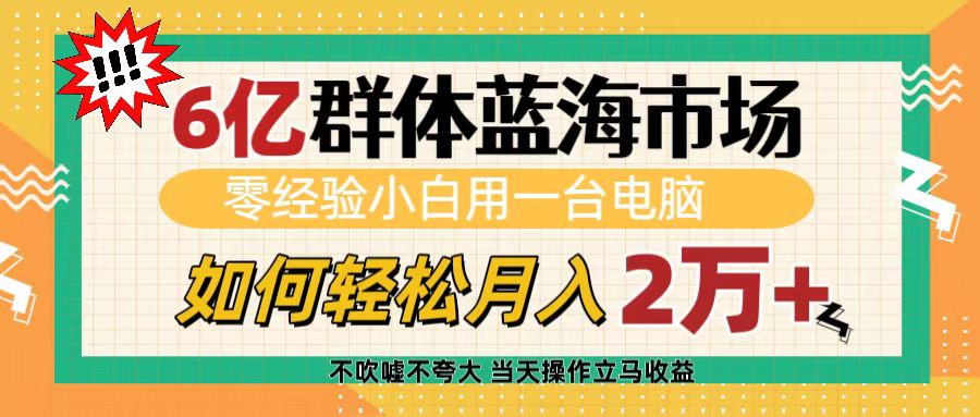6亿群体蓝海市场,零经验小白用一台电脑,如何轻松月入2万+