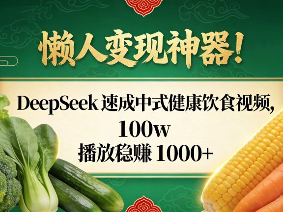 懒人变现神器!DeepSeek 速成中式健康饮食视频,100w 播放稳赚 1000+